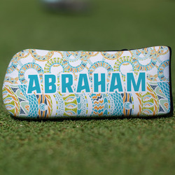 Teal Circles & Stripes Blade Putter Cover (Personalized)