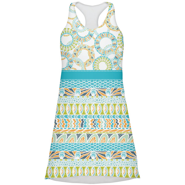 Custom Teal Circles & Stripes Racerback Dress - Large