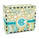 Teal Circles & Stripes Wood Recipe Box - Full Color Print (Personalized)