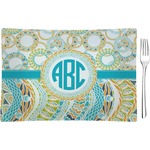 Teal Circles & Stripes Rectangular Glass Appetizer / Dessert Plate - Single or Set (Personalized)