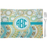 Teal Circles & Stripes Glass Rectangular Appetizer / Dessert Plate w/ Monogram