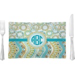 Teal Circles & Stripes Rectangular Glass Lunch / Dinner Plate - Single or Set (Personalized)