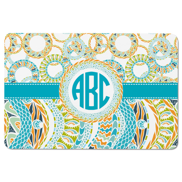 Teal Circles & Stripes Rectangular Fridge Magnet - FRONT