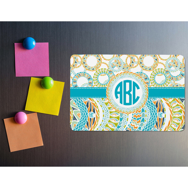 Teal Circles & Stripes Rectangular Fridge Magnet - LIFESTYLE
