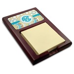 Teal Circles & Stripes Red Mahogany Sticky Note Holder (Personalized)