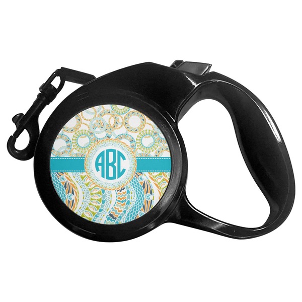 Custom Teal Circles & Stripes Retractable Dog Leash - Small (Personalized)