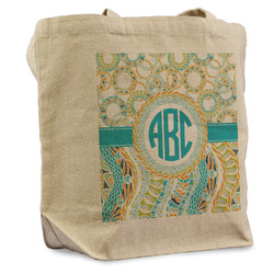 Teal Circles & Stripes Reusable Cotton Grocery Bag (Personalized)