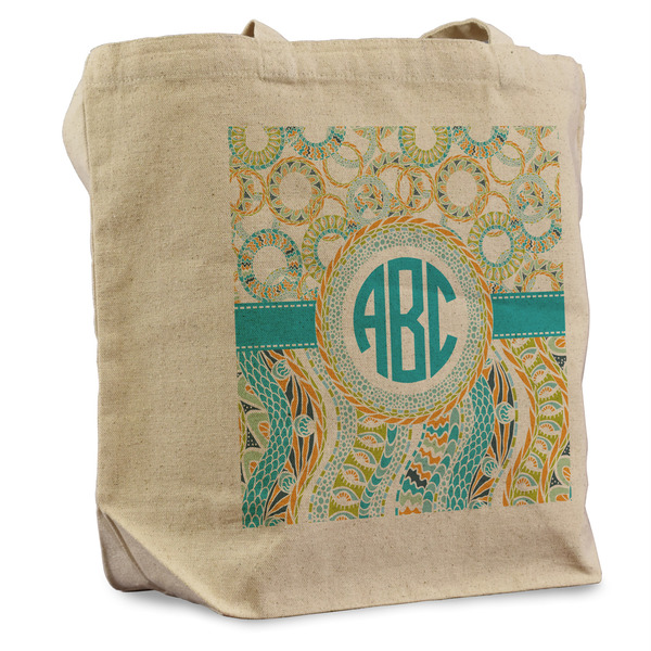 Custom Teal Circles & Stripes Reusable Cotton Grocery Bag (Personalized)