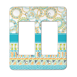 Teal Circles & Stripes Rocker Style Light Switch Cover - Two Switch