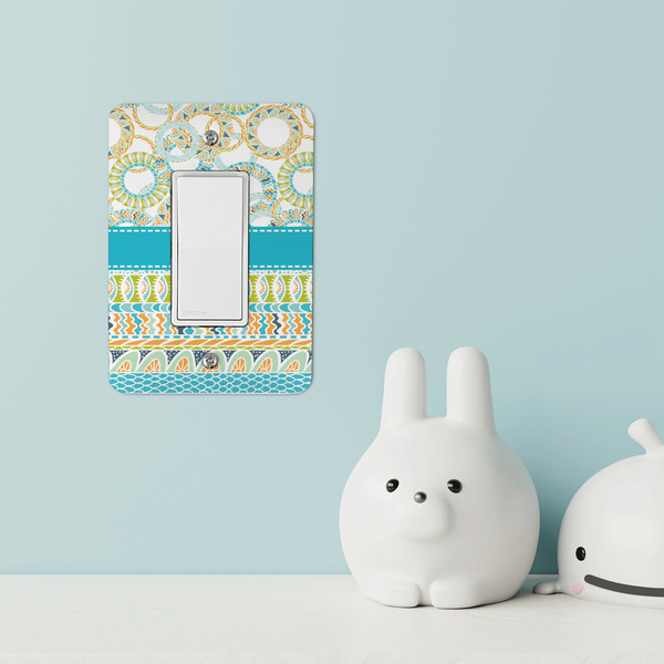 Teal Circles & Stripes Rocker Light Switch Covers - Single - IN CONTEXT