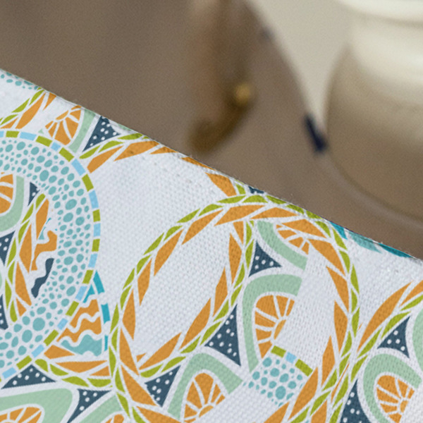 Teal Circles & Stripes Large Rope Tote - Close Up View