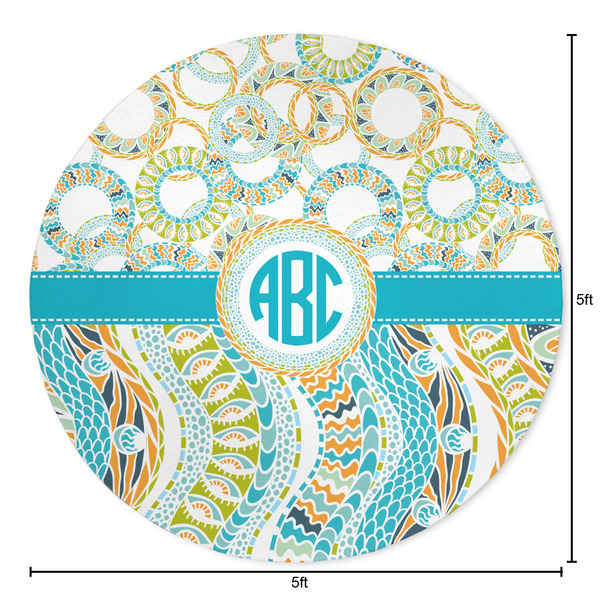 Teal Circles & Stripes Round Area Rug - Size