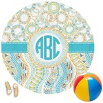Teal Circles & Stripes Round Beach Towel (Personalized)
