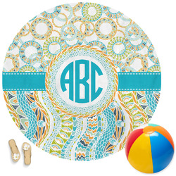Teal Circles & Stripes Round Beach Towel (Personalized)
