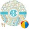 Teal Circles & Stripes Round Beach Towel (Personalized)