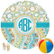 Teal Circles & Stripes Round Beach Towel (Personalized)