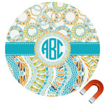 Teal Circles & Stripes Round Car Magnet - 6" (Personalized)