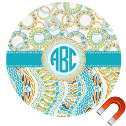 Teal Circles & Stripes Round Car Magnet - 6" (Personalized)
