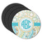 Teal Circles & Stripes Round Coaster Rubber Back - Main