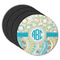 Teal Circles & Stripes Round Rubber Backed Coasters - Set of 4 (Personalized)