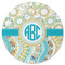 Teal Circles & Stripes Round Rubber Backed Coaster (Personalized)