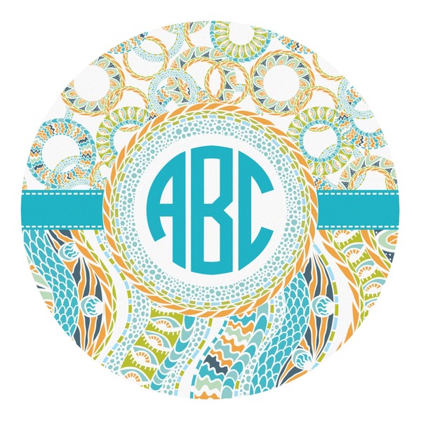 Custom Teal Circles & Stripes Round Decal - XLarge (Personalized)