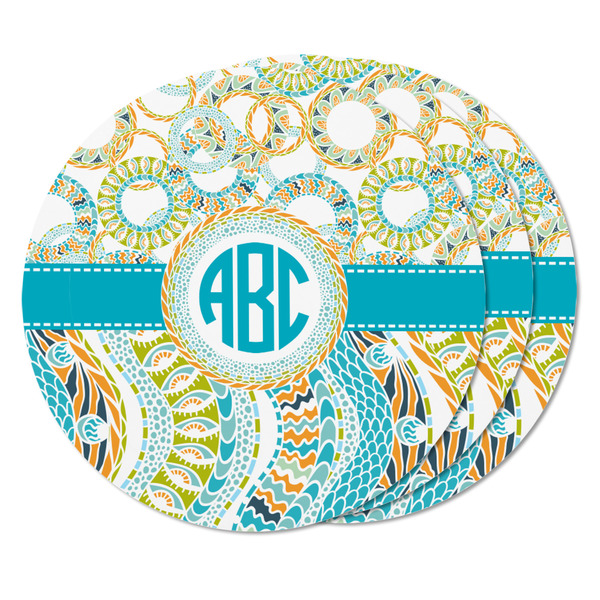 Teal Circles & Stripes Round Fridge Magnet - THREE