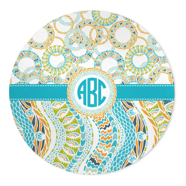 Custom Teal Circles & Stripes 5' Round Indoor Area Rug (Personalized)