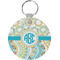 Teal Circles & Stripes Round Keychain (Personalized)