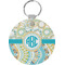 Teal Circles & Stripes Round Plastic Keychain (Personalized)