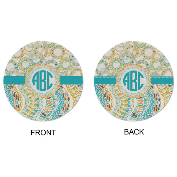 Teal Circles & Stripes Round Linen Placemats - APPROVAL (double sided)