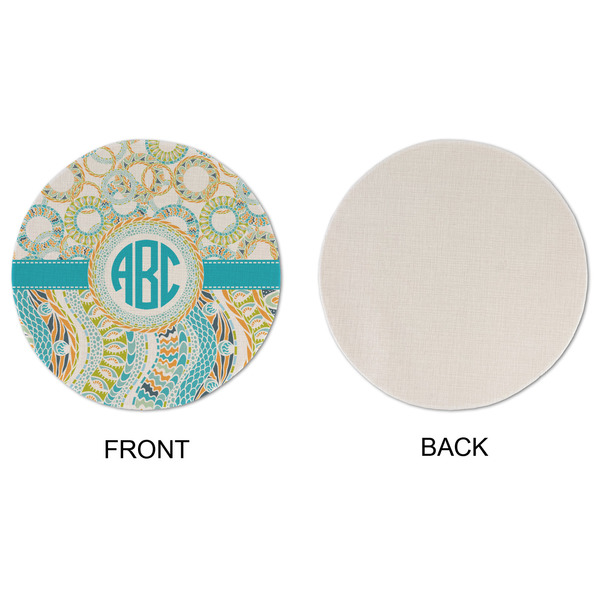 Teal Circles & Stripes Round Linen Placemats - APPROVAL (single sided)