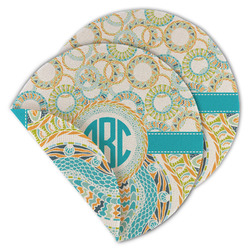 Teal Circles & Stripes Round Linen Placemat - Double Sided - Set of 4 (Personalized)