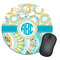 Teal Circles & Stripes Round Mouse Pad