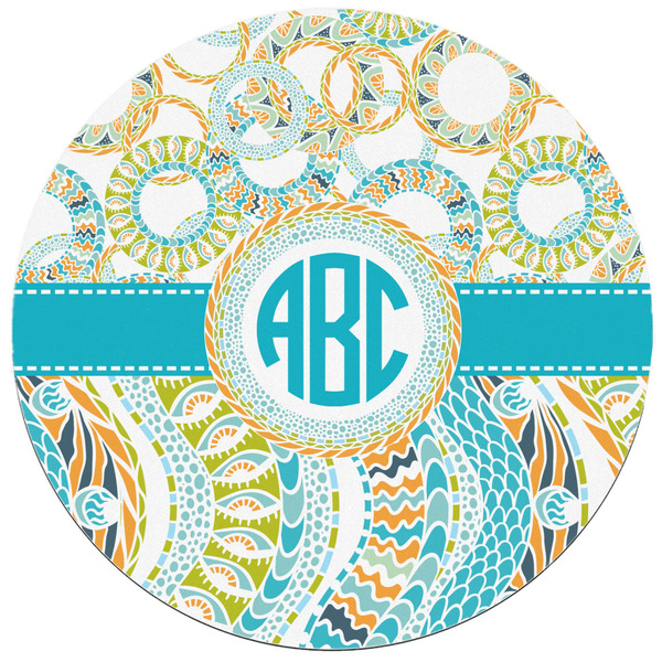 Teal Circles & Stripes Round Mousepad - APPROVAL