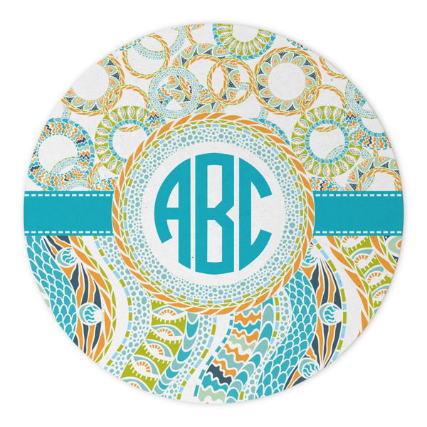 Teal Circles & Stripes Round Paper Coaster - Approval