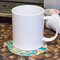 Teal Circles & Stripes Round Paper Coaster - With Mug