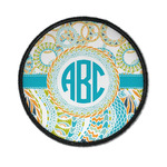 Teal Circles & Stripes Iron On Round Patch w/ Monogram