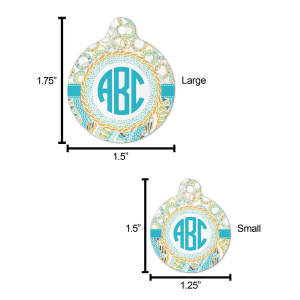 Teal Circles & Stripes Round Pet ID Tag - Large - Comparison Scale