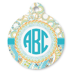 Teal Circles & Stripes Round Pet ID Tag (Personalized)