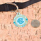 Teal Circles & Stripes Round Pet ID Tag - Large - In Context