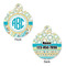 Teal Circles & Stripes Round Pet Tag - Front & Back