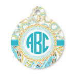 Teal Circles & Stripes Round Pet ID Tag - Small (Personalized)