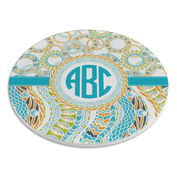 Teal Circles & Stripes Round Stone Trivet - Angle View
