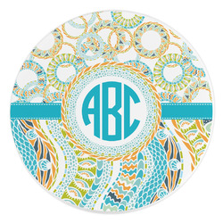 Teal Circles & Stripes Round Stone Trivet (Personalized)