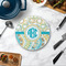 Teal Circles & Stripes Round Stone Trivet - In Context View