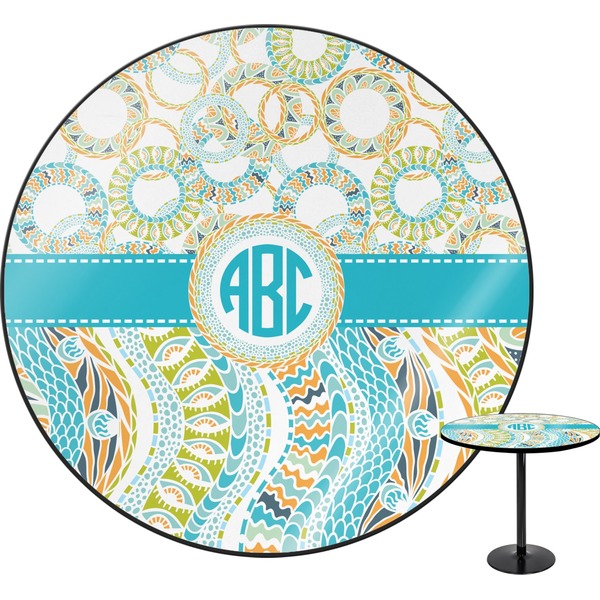 Custom Teal Circles & Stripes Round Table - 24" (Personalized)
