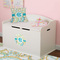 Teal Circles & Stripes Round Wall Decal on Toy Chest