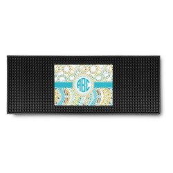 Teal Circles & Stripes Rubber Bar Mat (Personalized)