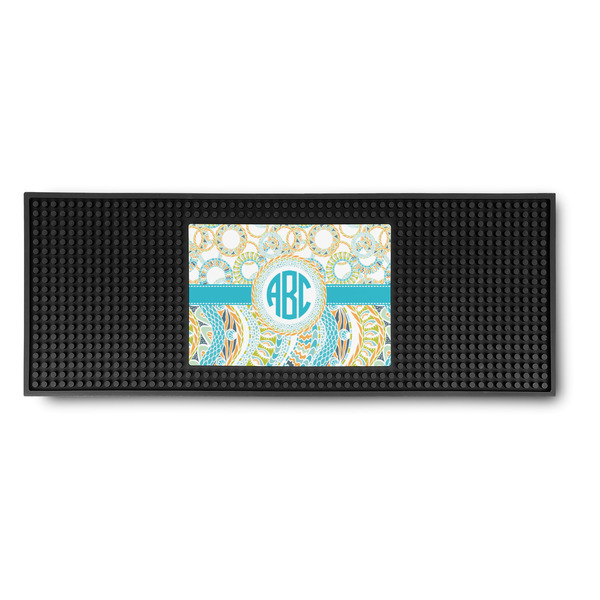 Custom Teal Circles & Stripes Rubber Bar Mat (Personalized)